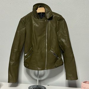 Zara Cropped Faux Leather Moto Jacket Army Green Size large